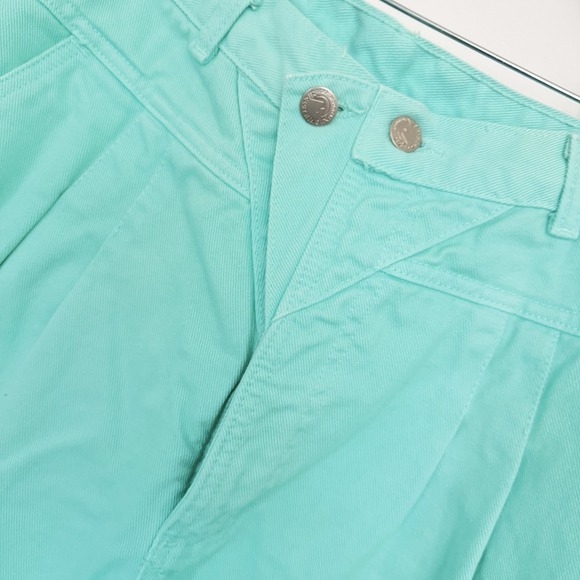 Vintage Rocky Mountain High Waist Western Jeans Mint Green Pleated Tapered 32/13 - Picture 2 of 8